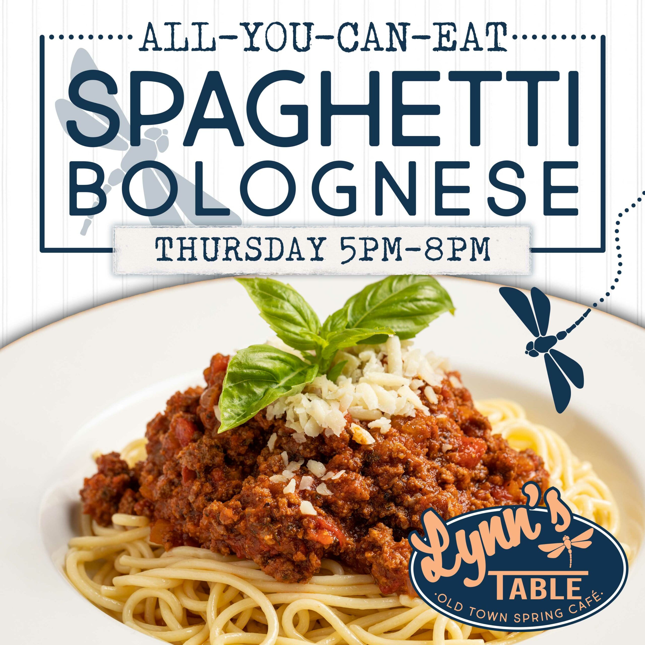Thursday special - All you can eat spaghetti bolognese. 5pm to 8pm